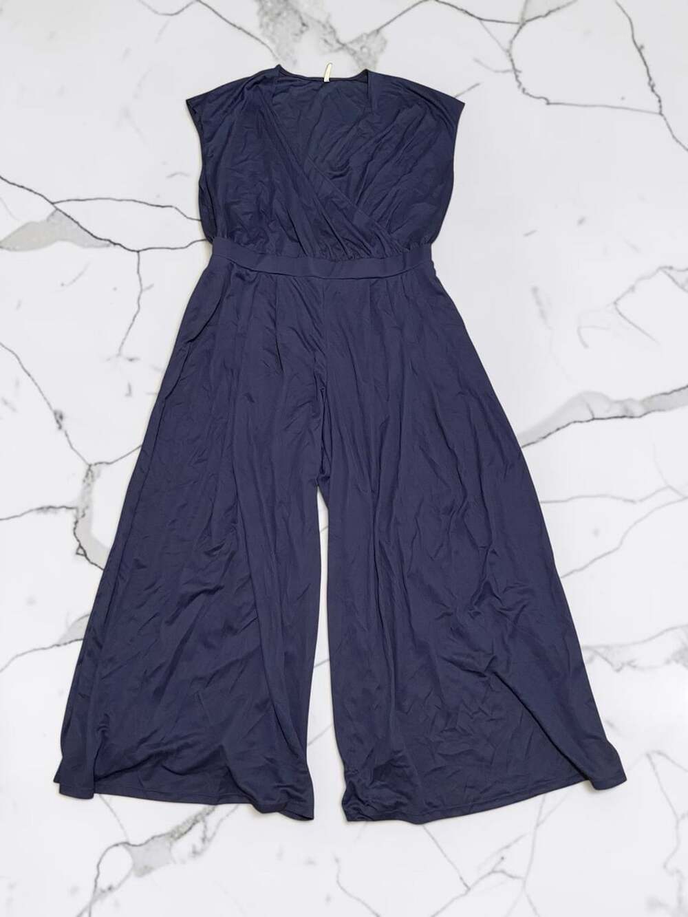 Halara Plus Size V Neck Short Sleeve Pocket Wide Leg Flowy Waffle Jumpsuit